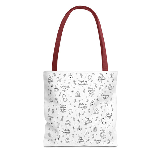 Home Health Care ,Nurse Life Pattern Tote Bag – Cute Medical Doodles & Caring Quotes AOP