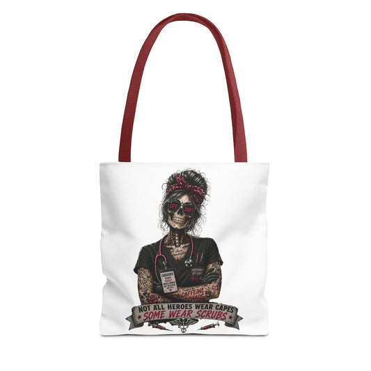 Nurse Skull Tote Bag — "Not All Heroes Wear Capes, Some Wear Scrubs"