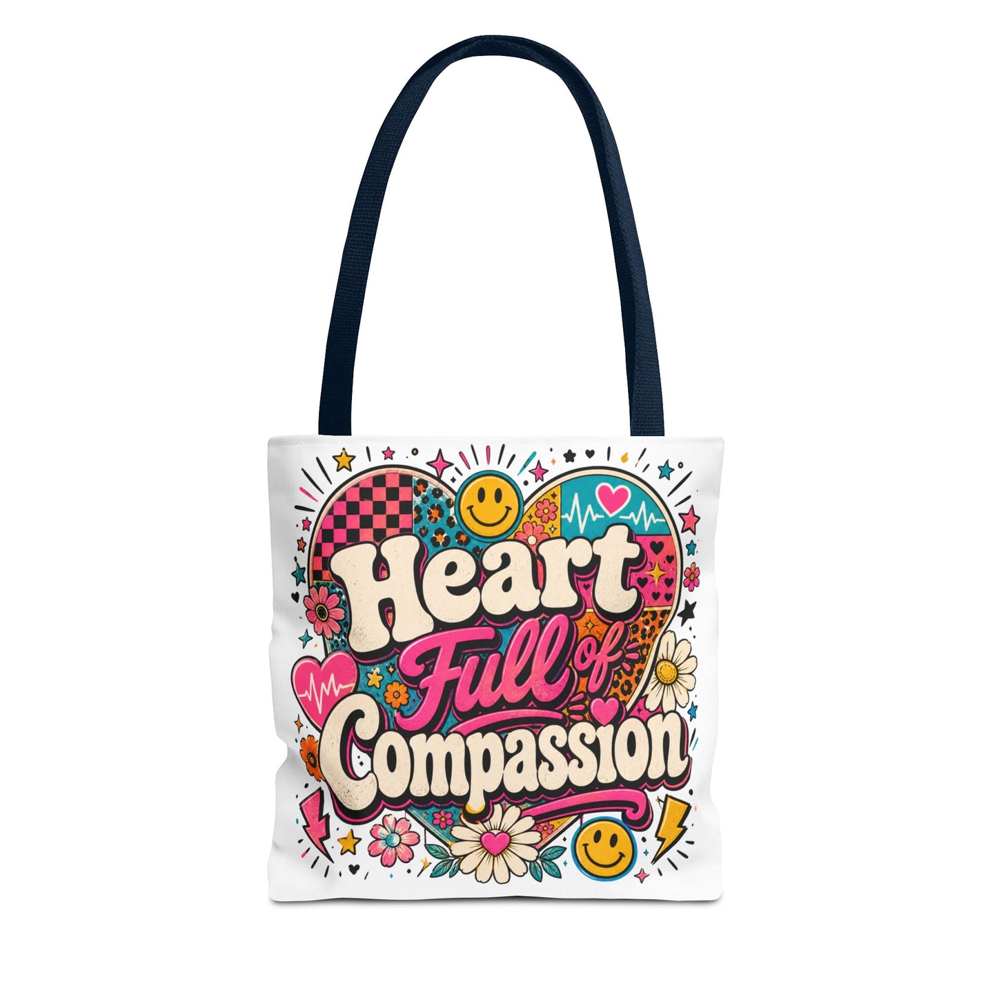 Compassion Heart Tote Bag — "Heart Full of Compassion" Colorful Floral Everyday Tote