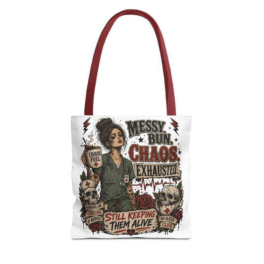 Tote Bag — 'Messy Bun, Chaos, Exhausted'