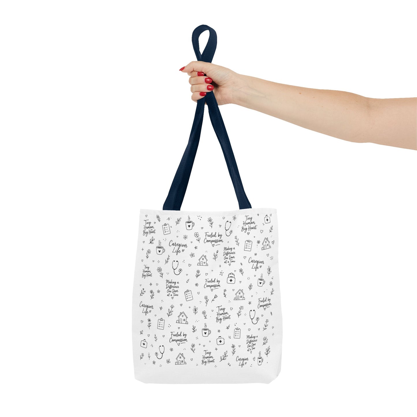 Home Health Care ,Nurse Life Pattern Tote Bag – Cute Medical Doodles & Caring Quotes AOP