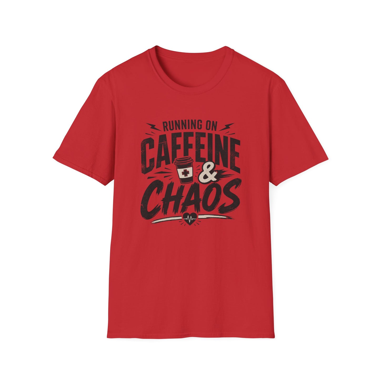 Caffeine & Chaos T-Shirt — "Running on Caffeine & Chaos" Funny Coffee Tee