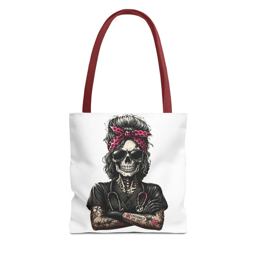 Skull Nurse Tote Bag – Goth Medical Canvas Tote with Bandana