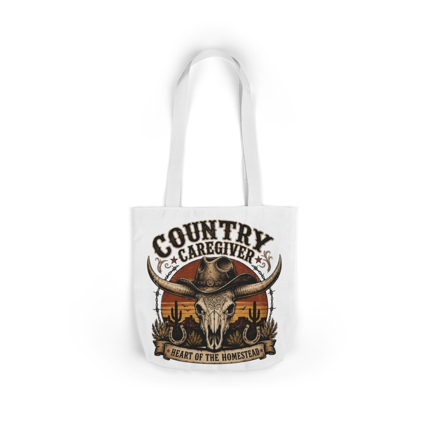 Country Caregiver Tote Bag — Western Skull & Sunset Canvas Tote