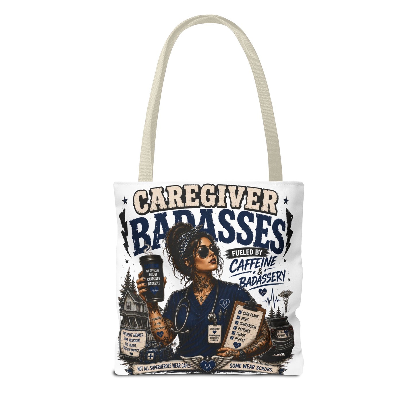 Caregiver Badass Tote Bag — 'Fueled by Caffeine & Badassery' Home health, Home Care Gift