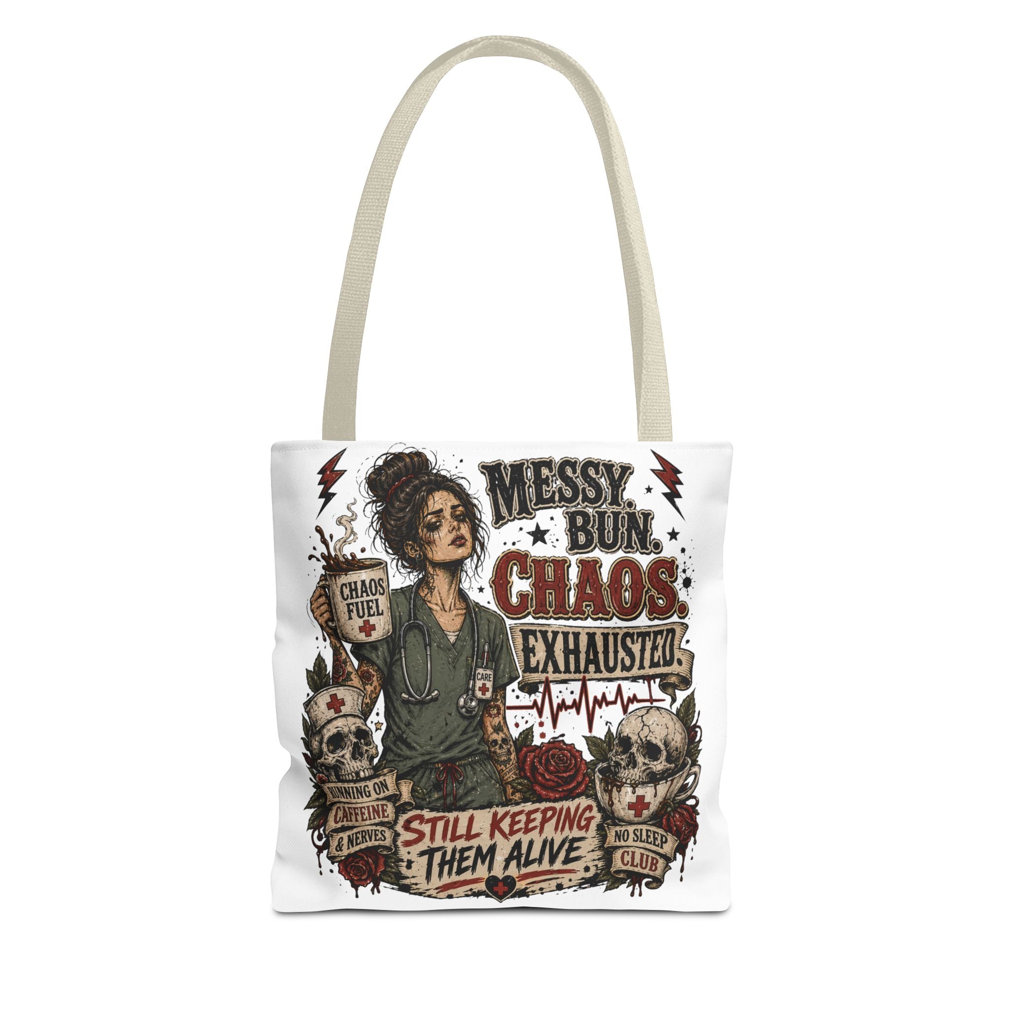 Tote Bag — 'Messy Bun, Chaos, Exhausted'