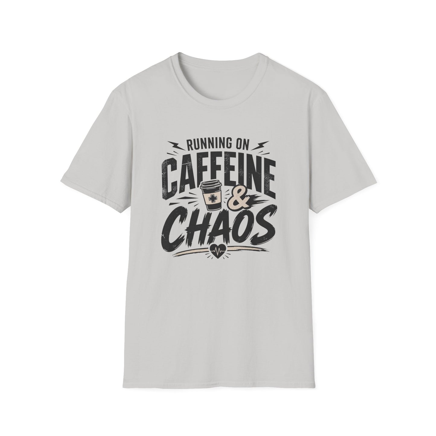 Caffeine & Chaos T-Shirt — "Running on Caffeine & Chaos" Funny Coffee Tee