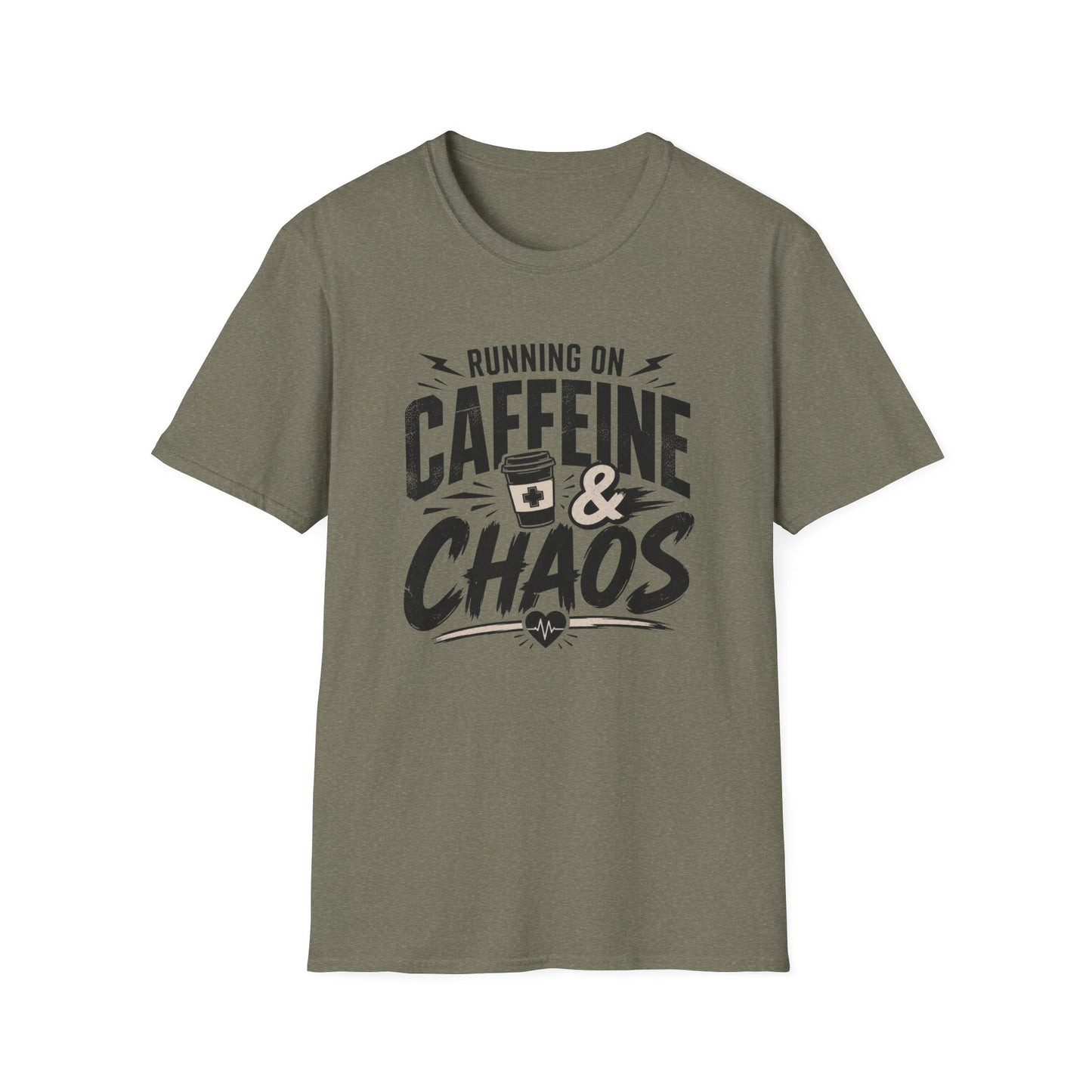 Caffeine & Chaos T-Shirt — "Running on Caffeine & Chaos" Funny Coffee Tee