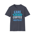 Care Chaos Coffee Repeat T-Shirt — Funny Caregiver