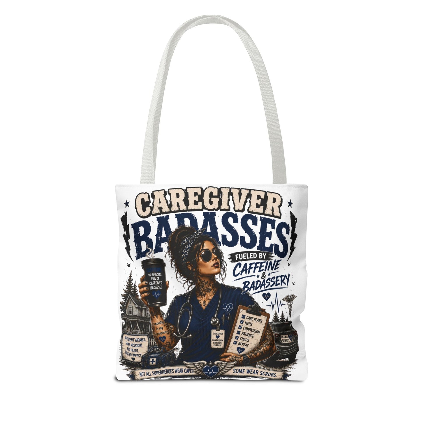 Caregiver Badass Tote Bag — 'Fueled by Caffeine & Badassery' Home health, Home Care Gift