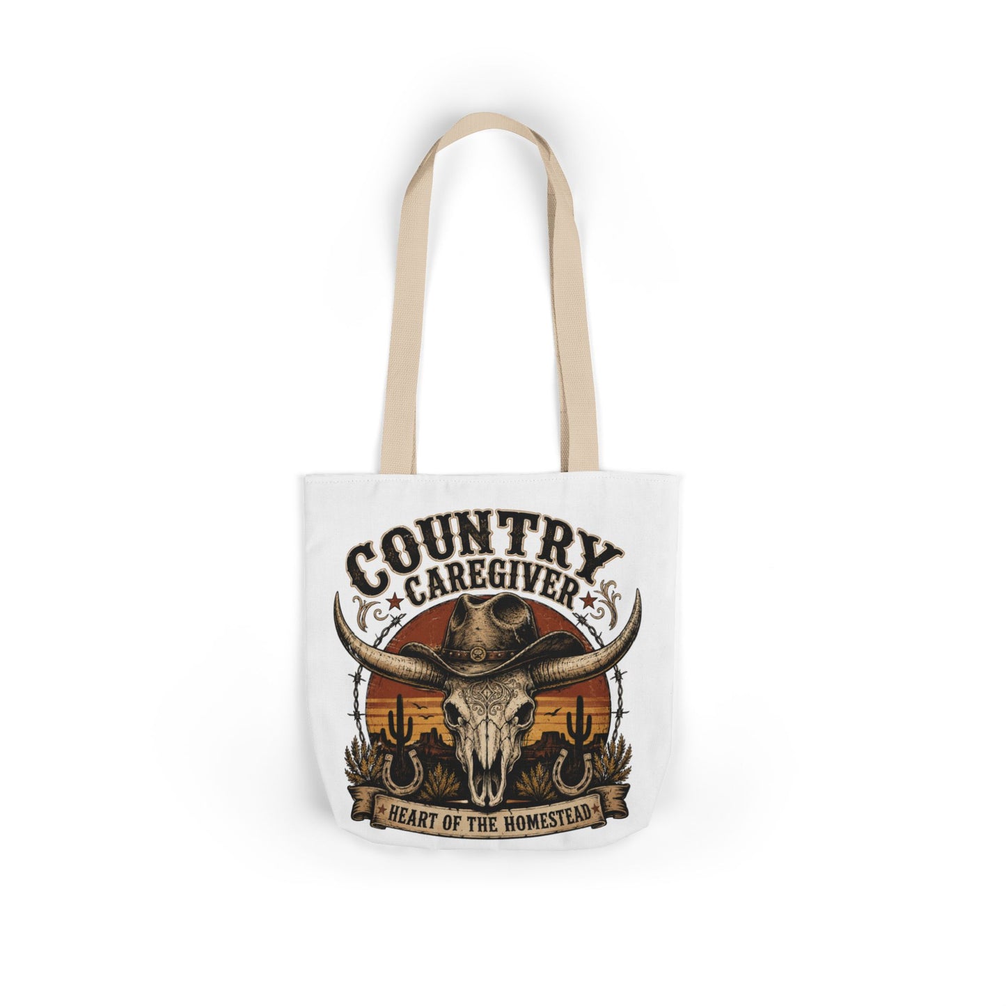 Country Caregiver Tote Bag — Western Skull & Sunset Canvas Tote