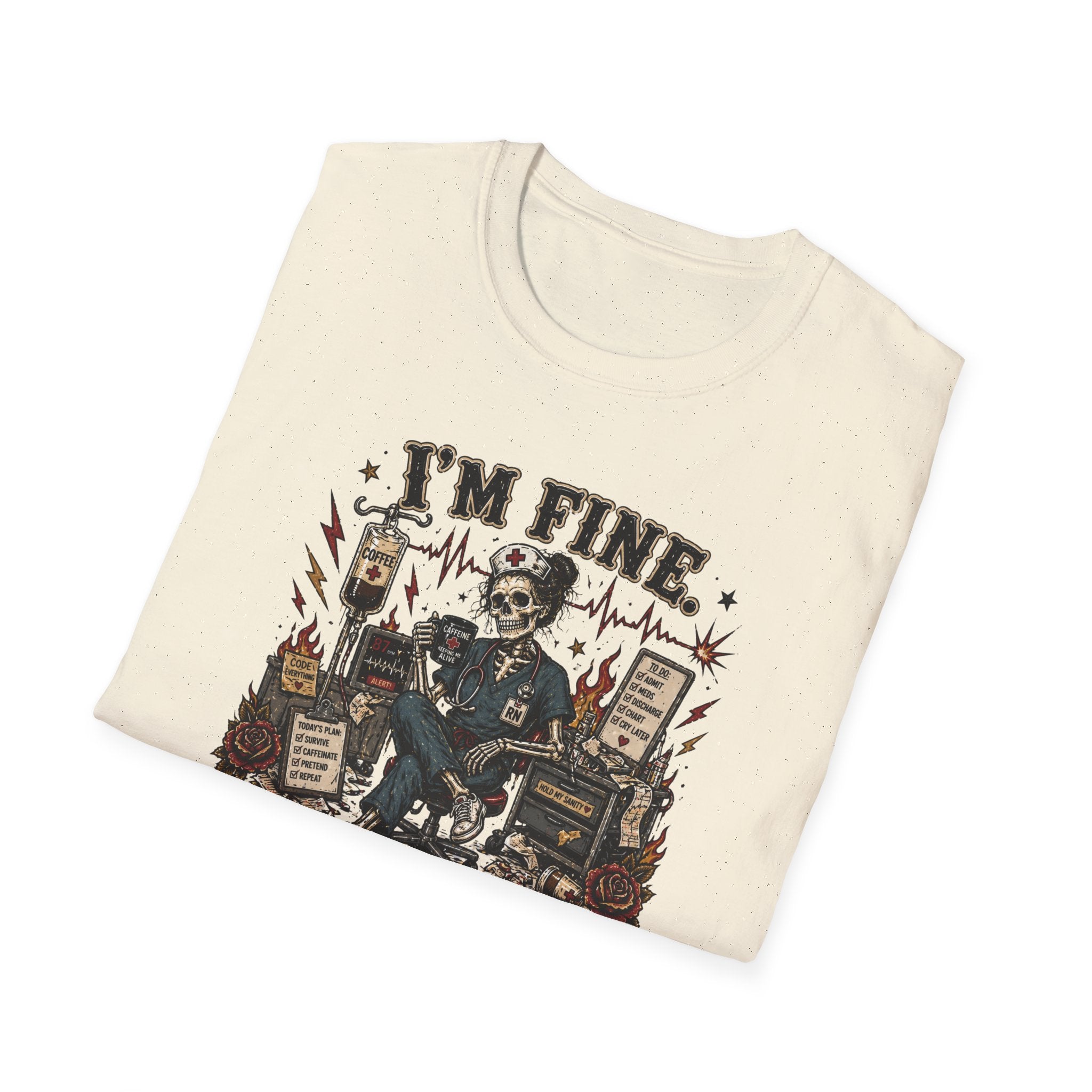 I'm Fine This Is Fine T-Shirt — Dark Humor Skeleton Graphic Tee