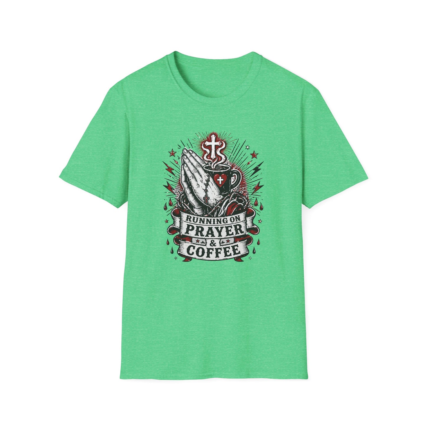 Prayer & Coffee T-Shirt — "Running on Prayer & Coffee" Christian Faith Tee