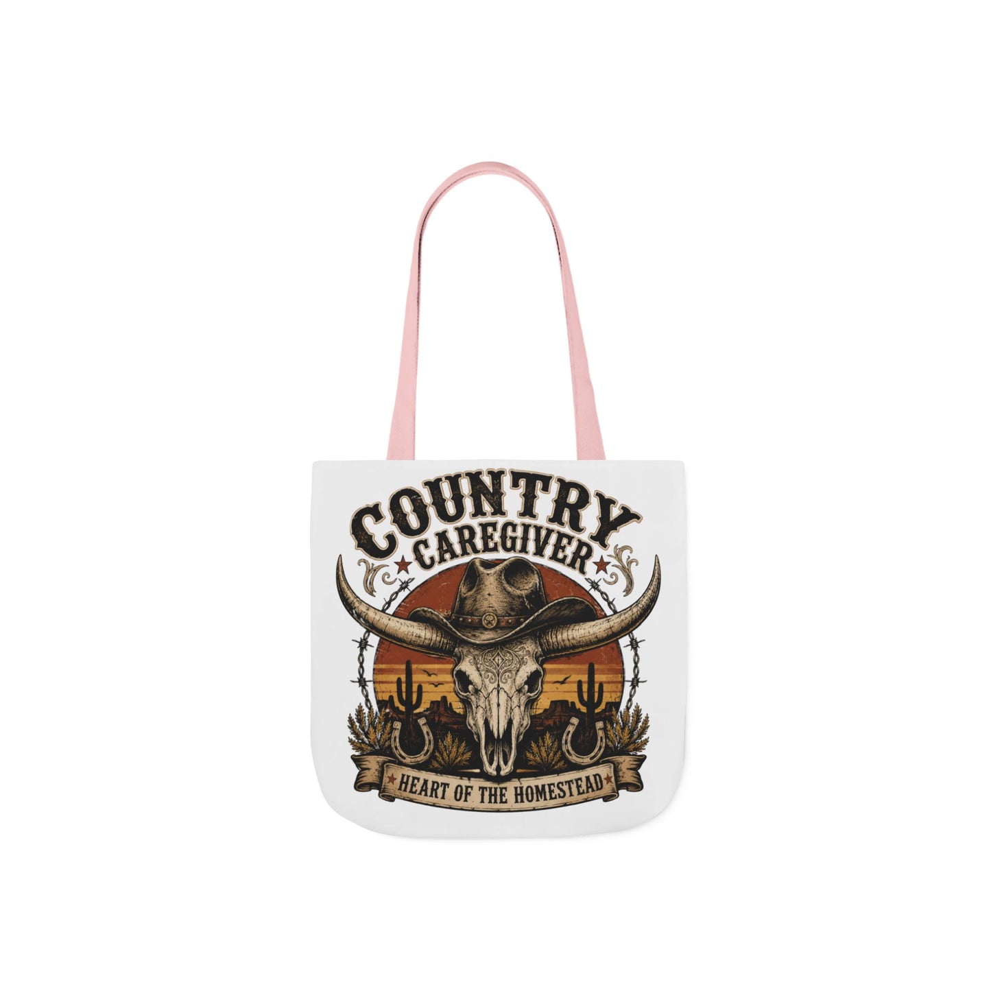Country Caregiver Tote Bag — Western Skull & Sunset Canvas Tote
