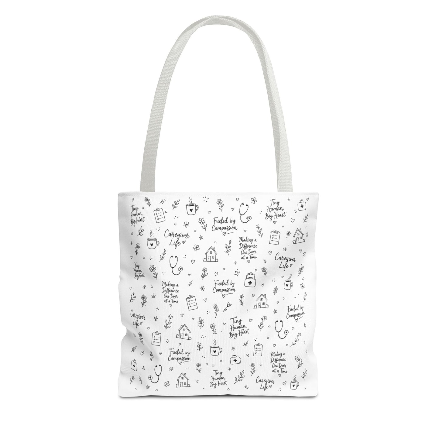 Home Health Care ,Nurse Life Pattern Tote Bag – Cute Medical Doodles & Caring Quotes AOP