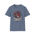 Graphic T-Shirt — 'I Care Too Much, That's the Problem' Heart & Rose Tattoo Design