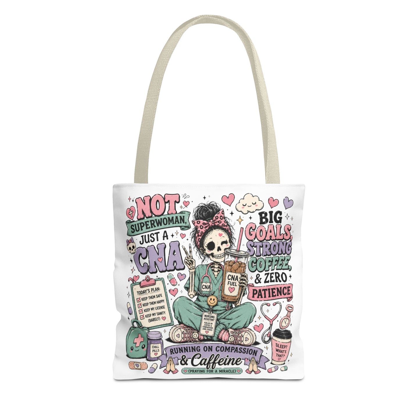 CNA Tote Bag – 'Not Superwoman Just a CNA' Cute Skull