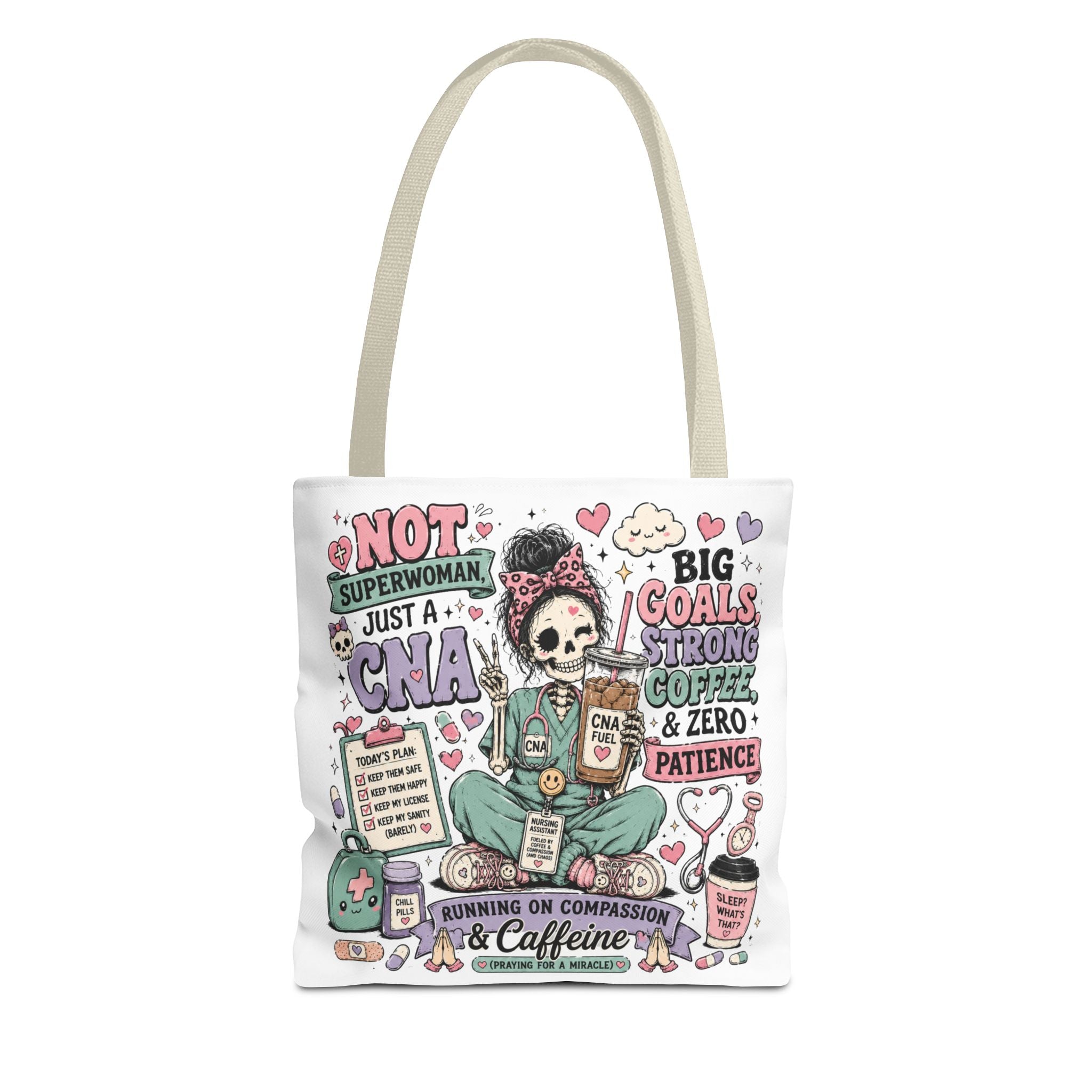 CNA Tote Bag – 'Not Superwoman Just a CNA' Cute Skull