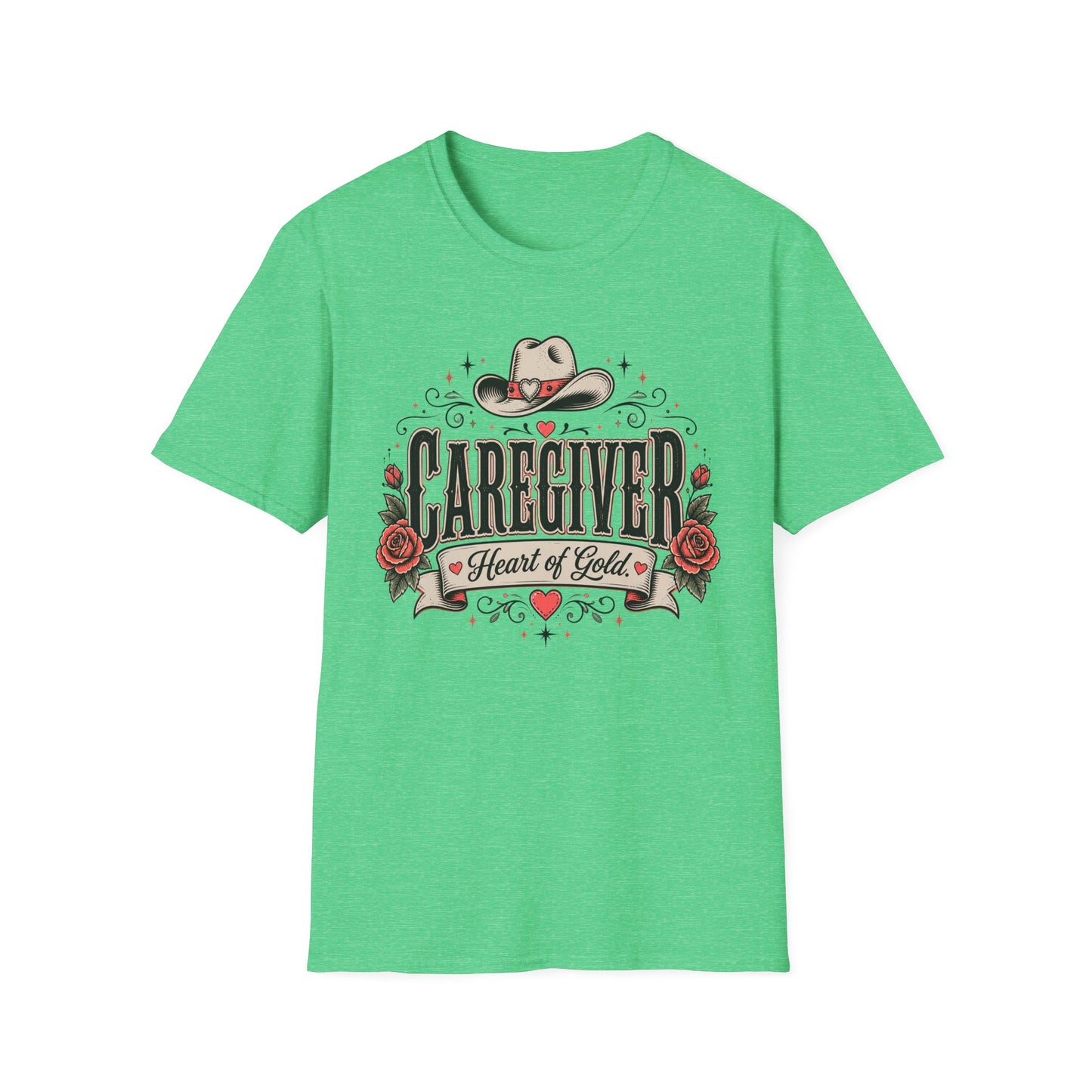 Caregiver T-Shirt — “Heart of Gold” Western Floral Design