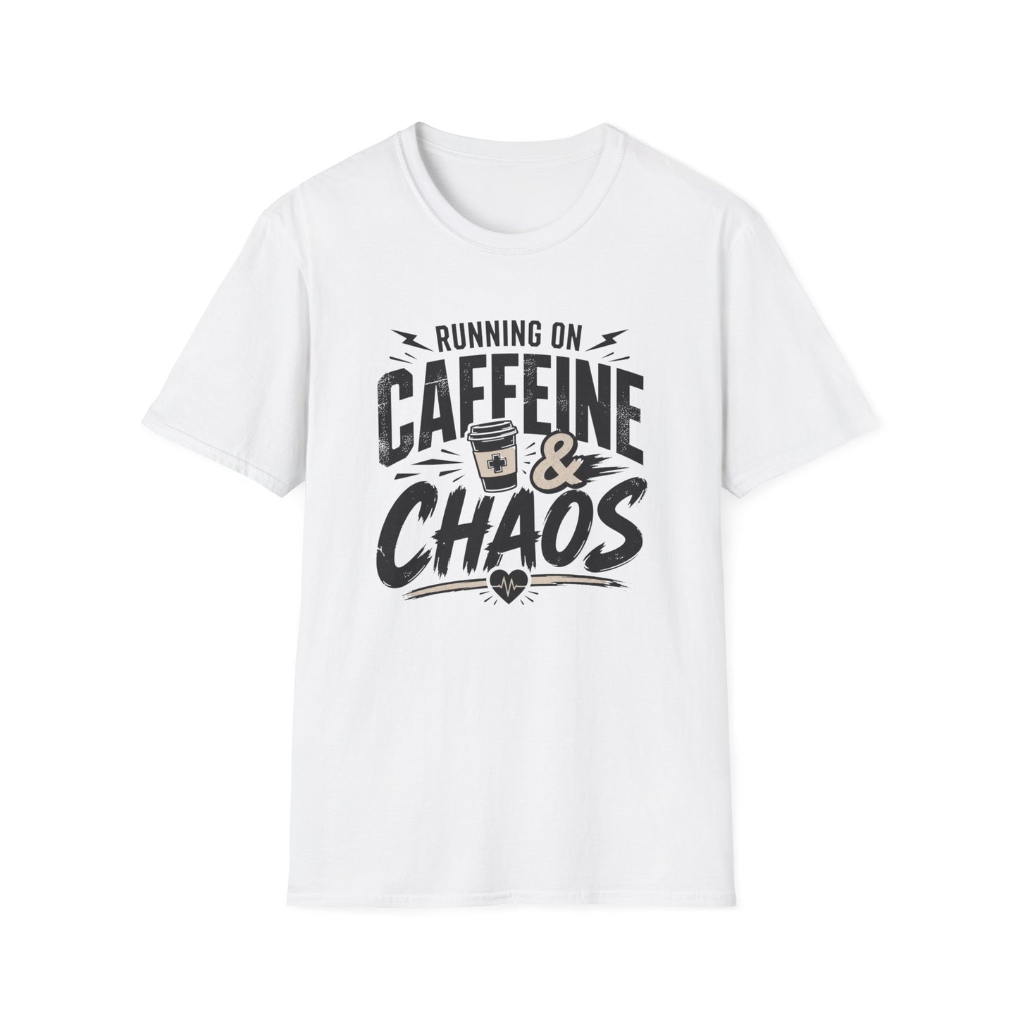 Caffeine & Chaos T-Shirt — "Running on Caffeine & Chaos" Funny Coffee Tee