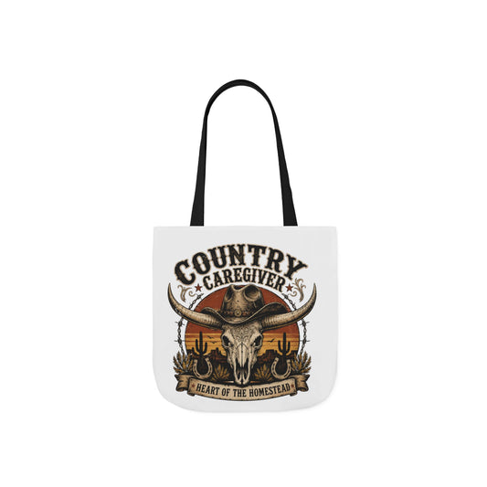 Country Caregiver Tote Bag — Western Skull & Sunset Canvas Tote