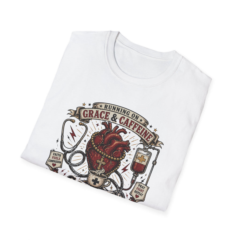 Coffee & Caffeine T-Shirt — 'Coffee Pressures' Heart Medical Graphic Tee