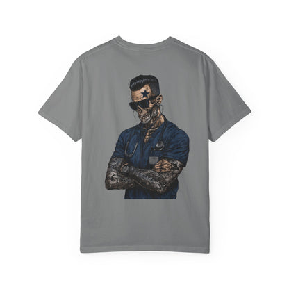 Skull Nurse Graphic T-Shirt — Men  Tattooed Medical Punk Back Print