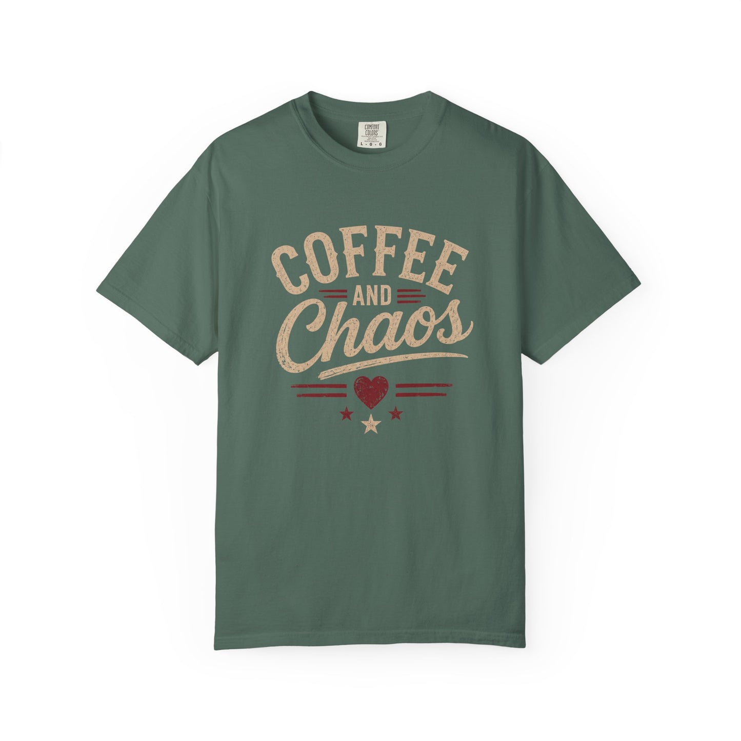 Coffee and Chaos T-Shirt – Vintage Script Graphic Tee for Coffee Lovers