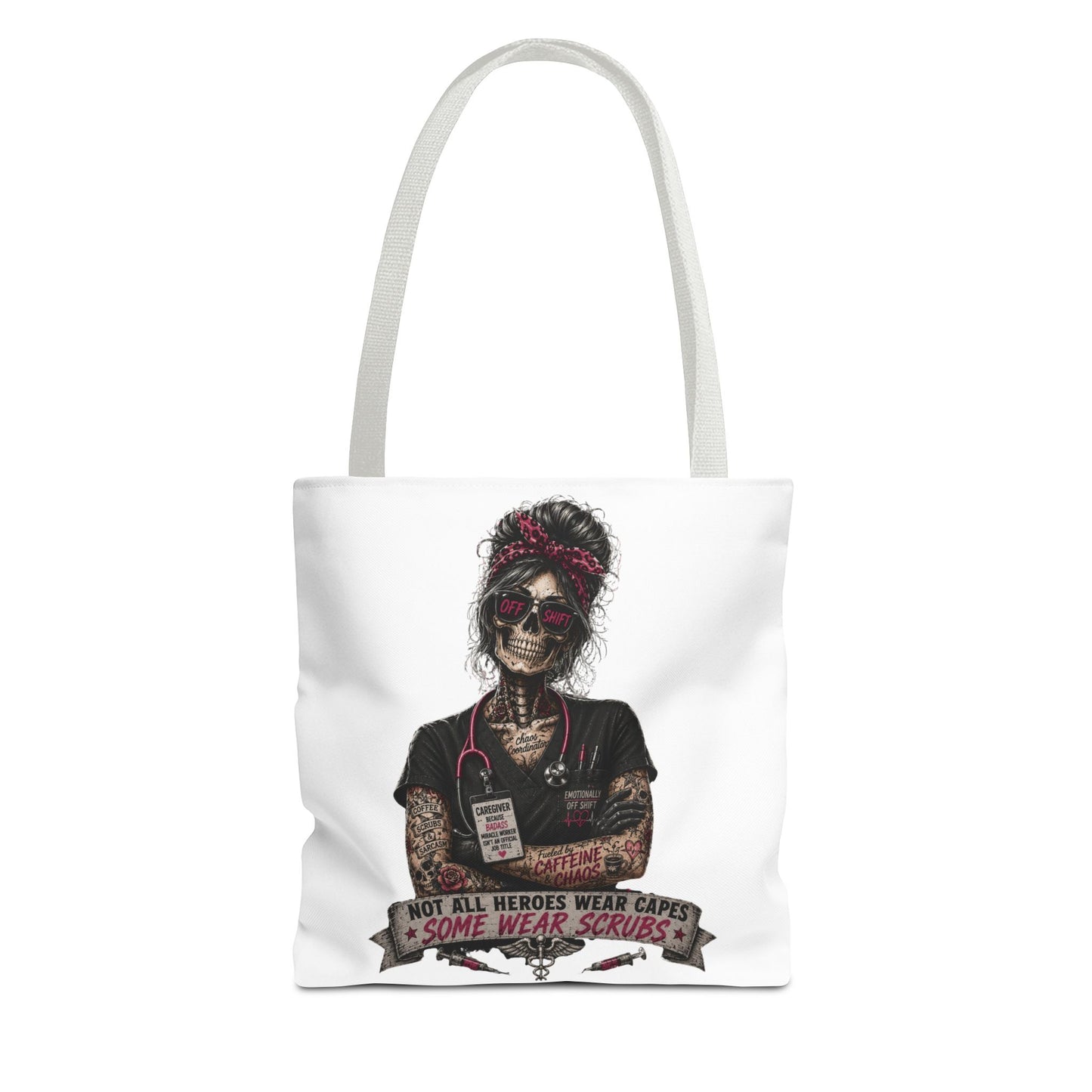 Nurse Skull Tote Bag — "Not All Heroes Wear Capes, Some Wear Scrubs"