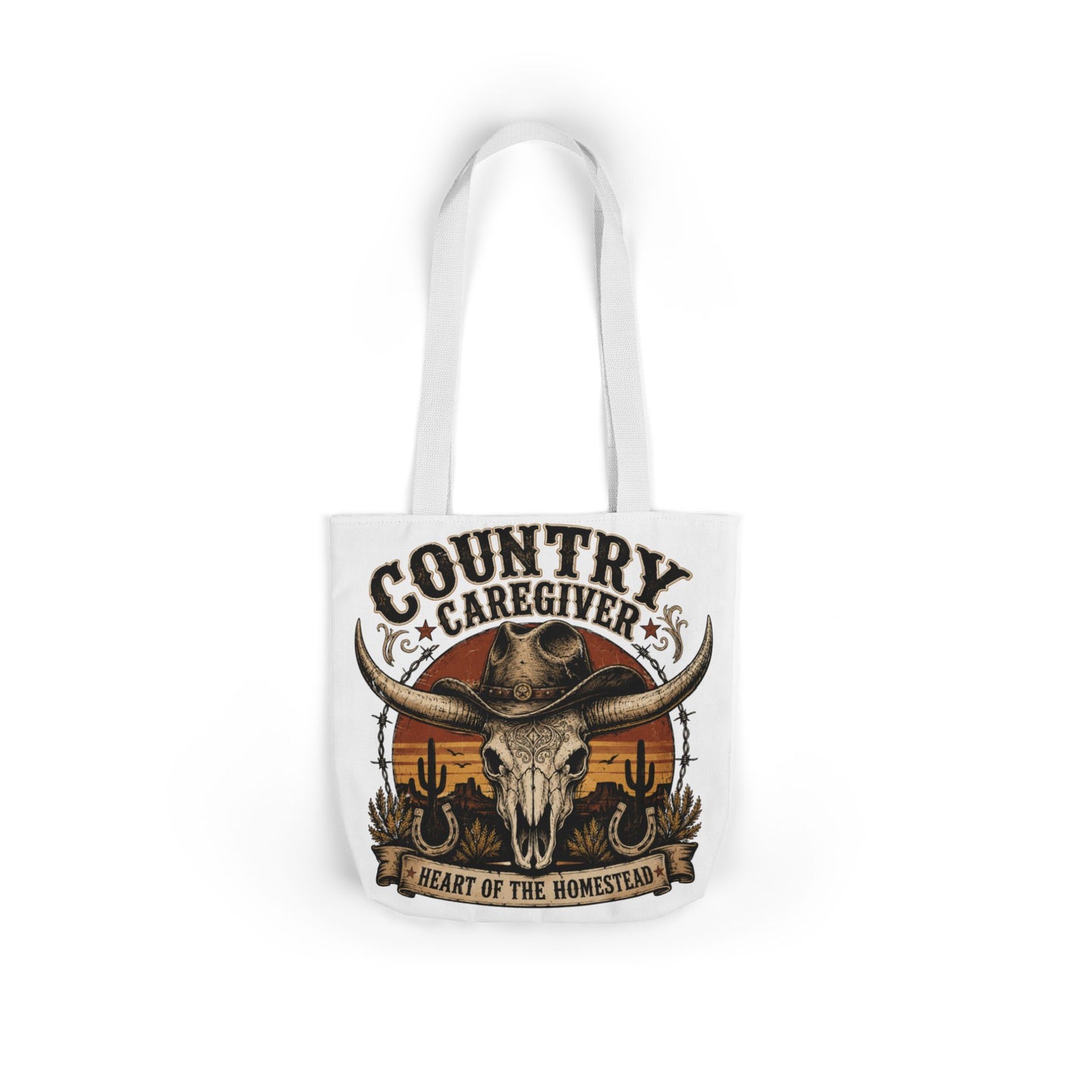 Country Caregiver Tote Bag — Western Skull & Sunset Canvas Tote
