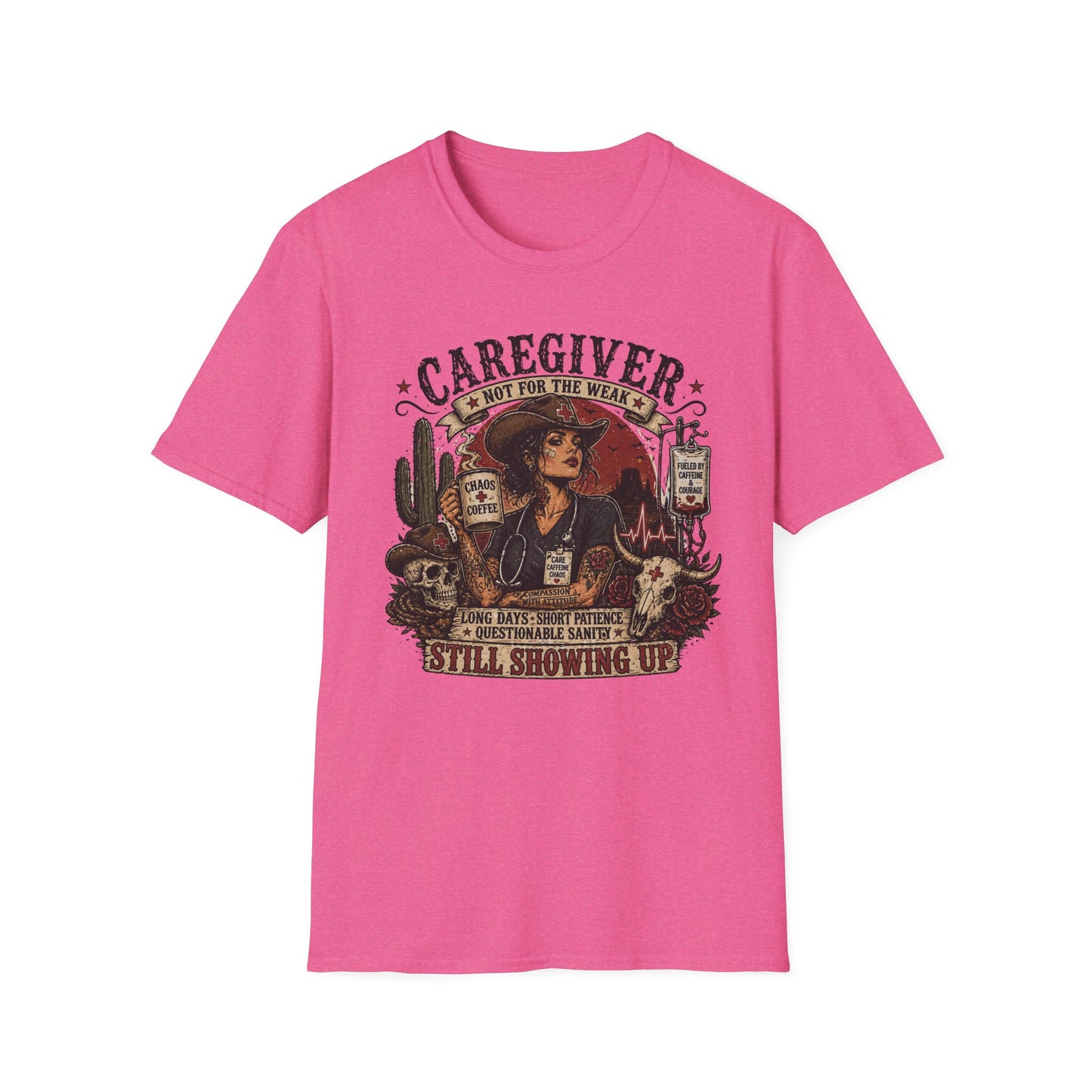 Caregiver Cowboy T-Shirt — "Caregiver: Still Showing Up" Graphic Tee