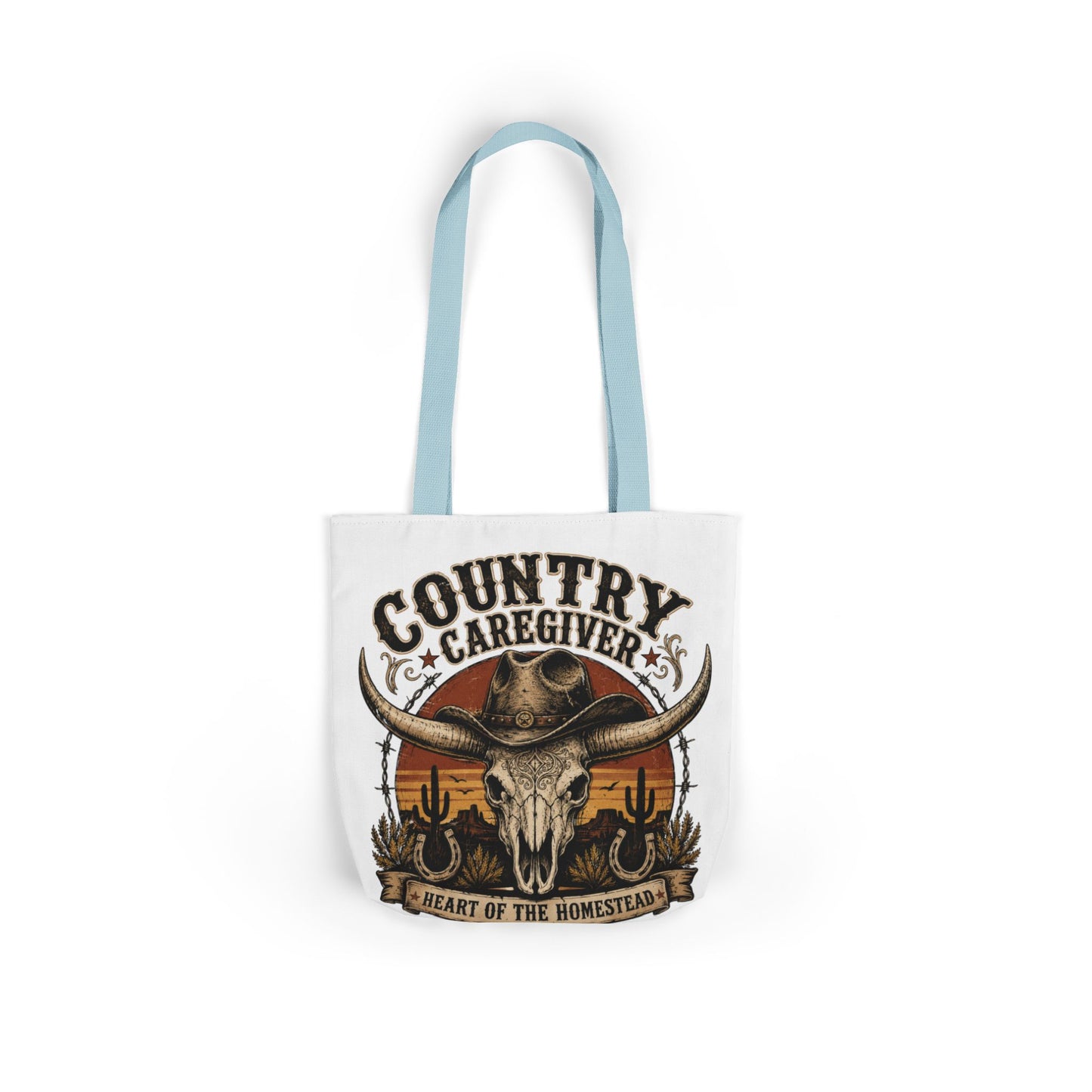 Country Caregiver Tote Bag — Western Skull & Sunset Canvas Tote