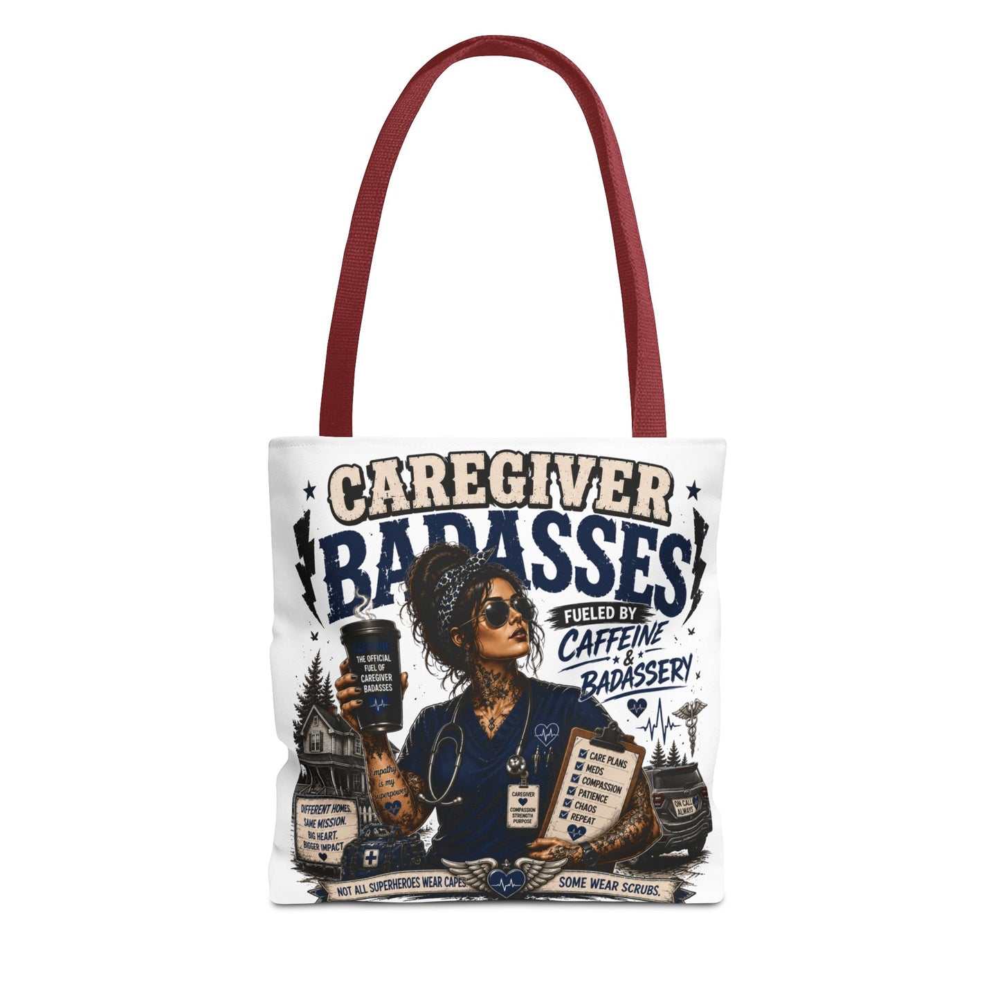 Caregiver Badass Tote Bag — 'Fueled by Caffeine & Badassery' Home health, Home Care Gift