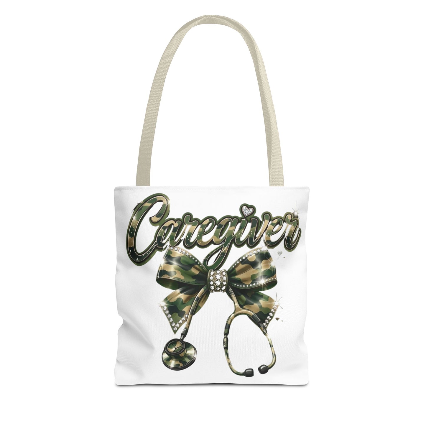 Caregiver Camo Bow Tote Bag — Nurse & Caregiver Stethoscope Tote