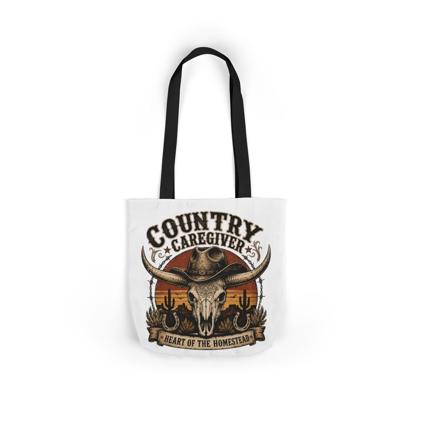 Country Caregiver Tote Bag — Western Skull & Sunset Canvas Tote