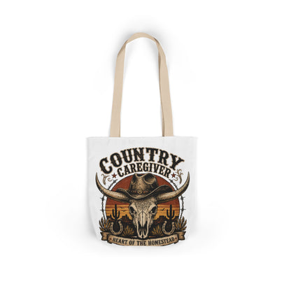 Country Caregiver Tote Bag — Western Skull & Sunset Canvas Tote