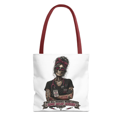 Nurse Skull Tote Bag — "Not All Heroes Wear Capes, Some Wear Scrubs"