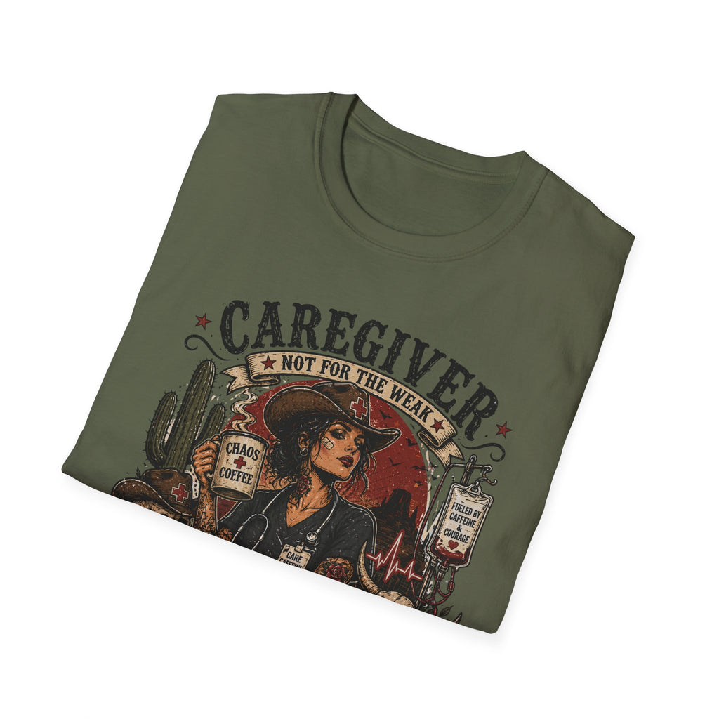 Caregiver Cowboy T-Shirt — "Caregiver: Still Showing Up" Graphic Tee