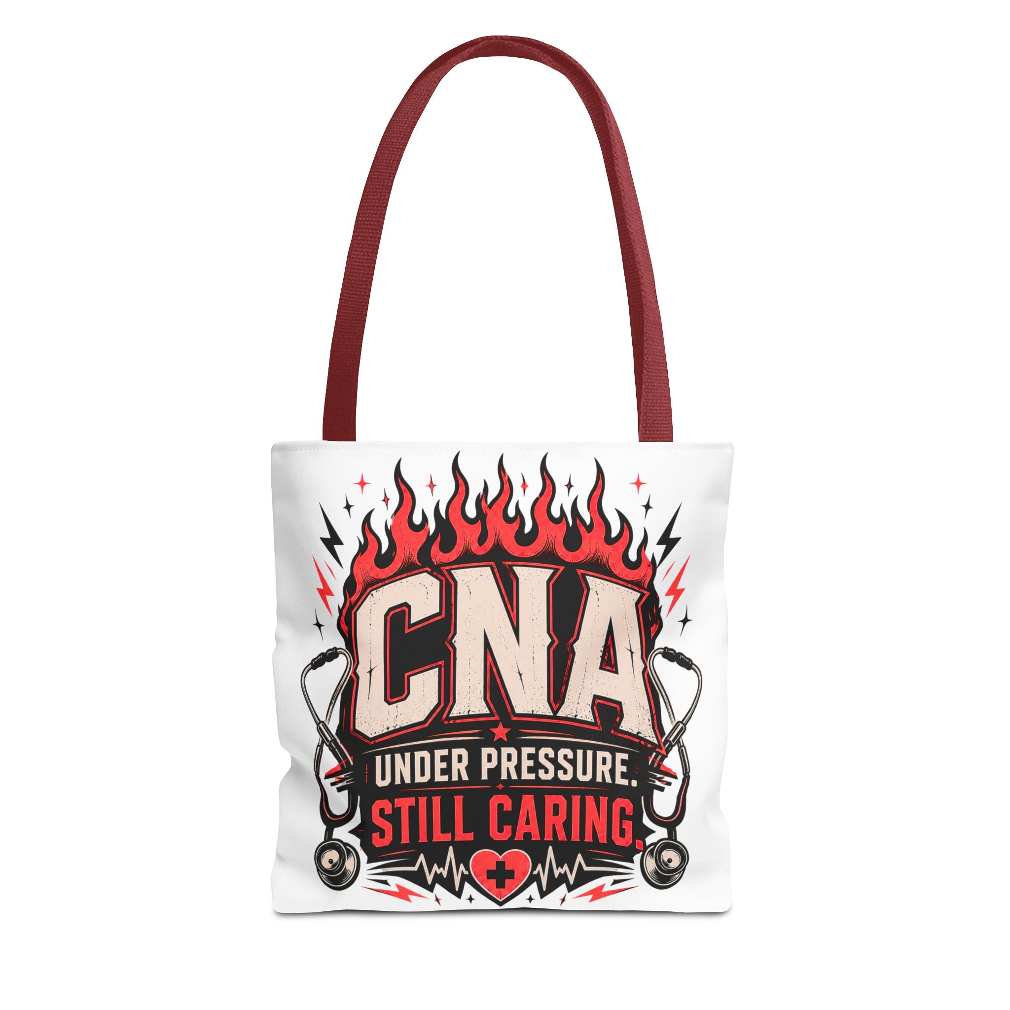 CNA Tote Bag — "Under Pressure, Still Caring" Nursing Assistant Stethoscope Design