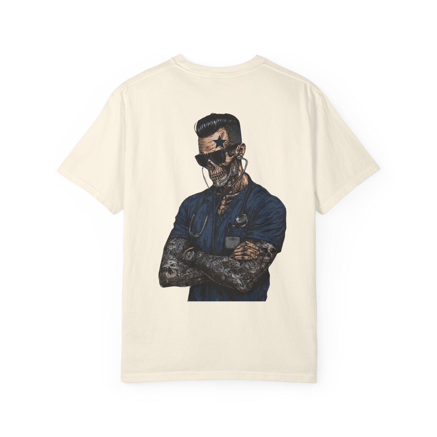 Skull Nurse Graphic T-Shirt — Men  Tattooed Medical Punk Back Print