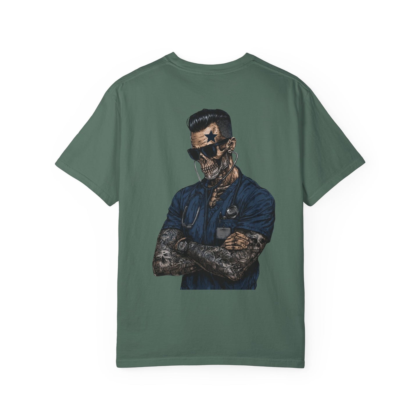 Skull Nurse Graphic T-Shirt — Men  Tattooed Medical Punk Back Print