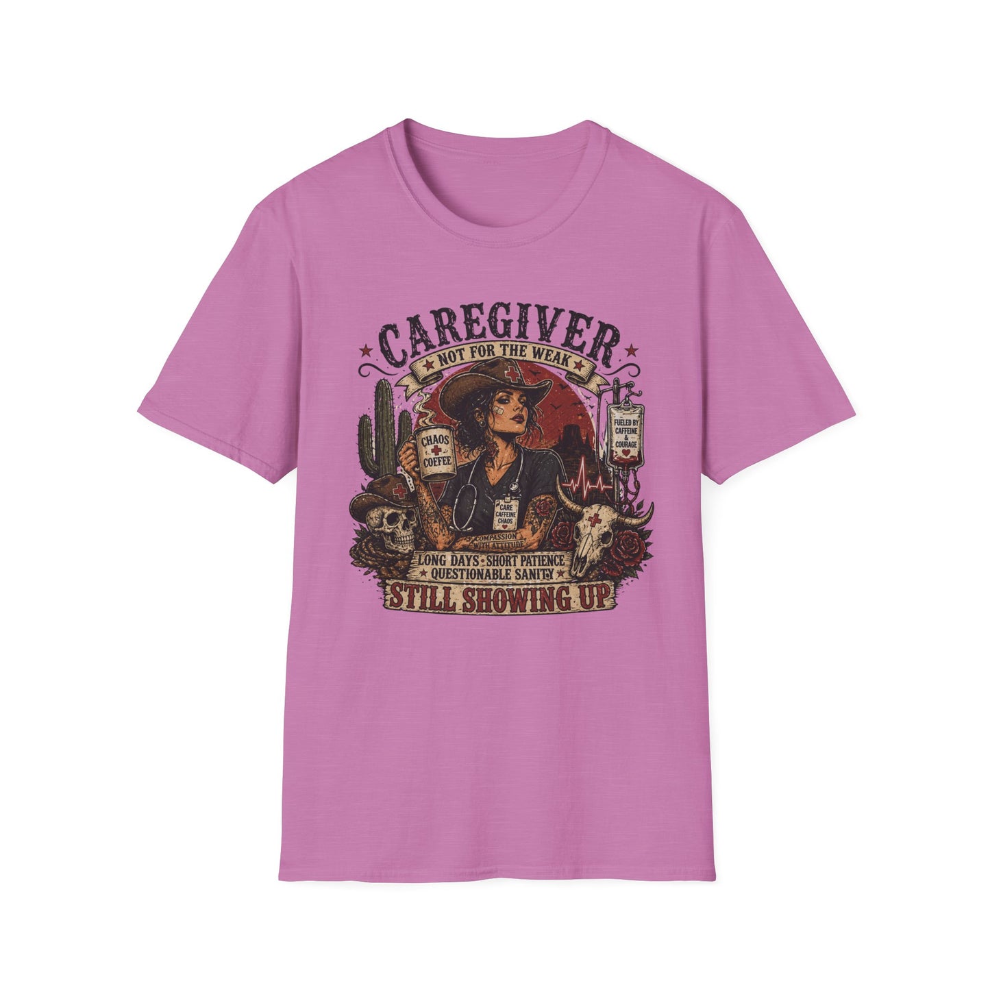 Caregiver Cowboy T-Shirt — "Caregiver: Still Showing Up" Graphic Tee