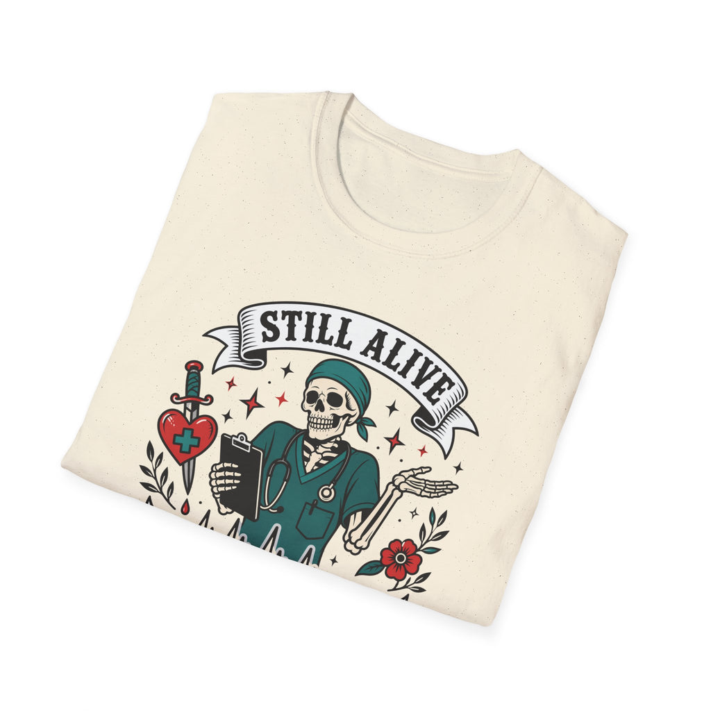 Still Alive Skeleton T-Shirt — "Still Alive You're Welcome" Graphic Tee