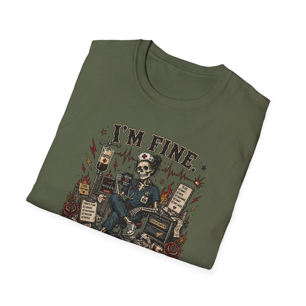 I'm Fine This Is Fine T-Shirt — Dark Humor Skeleton Graphic Tee