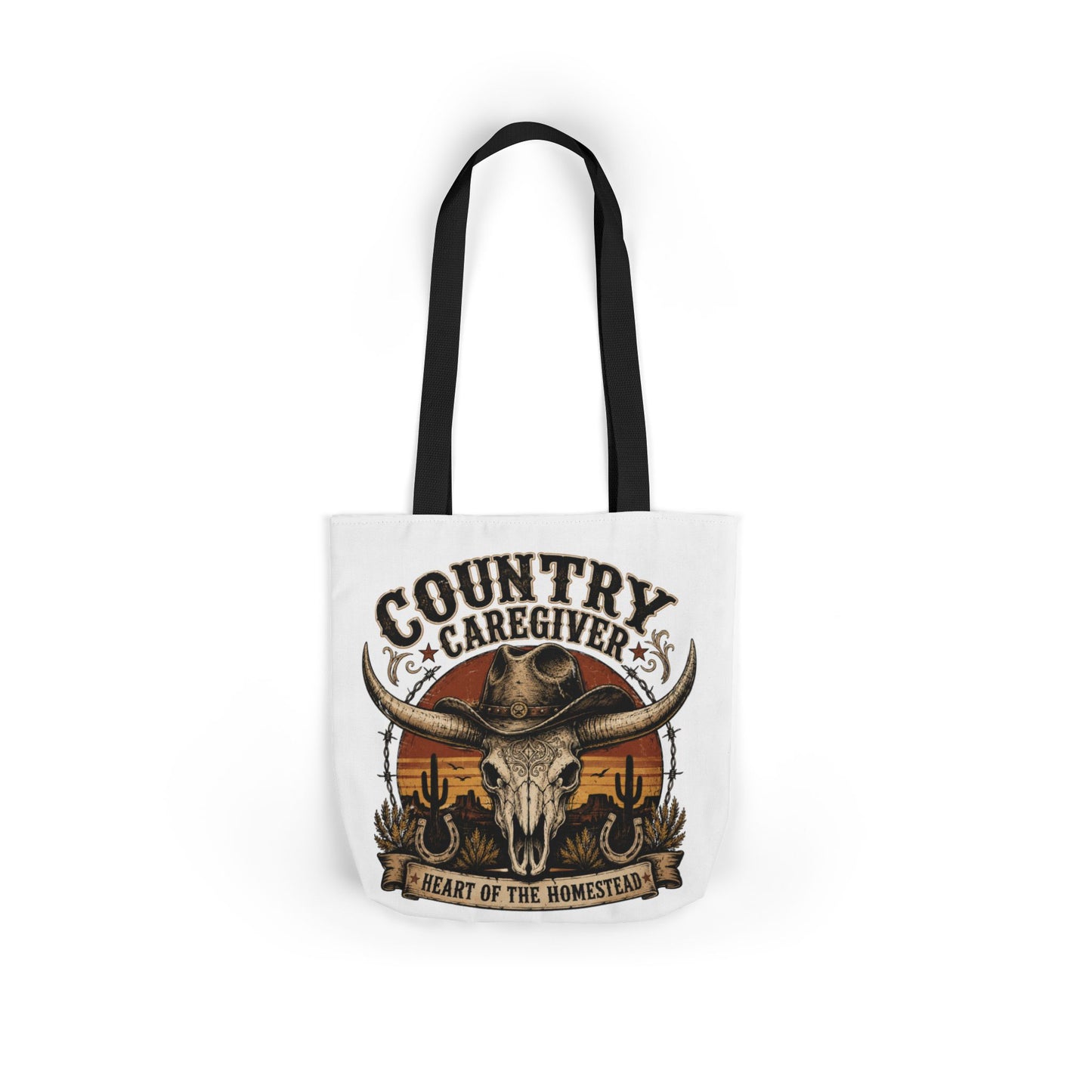 Country Caregiver Tote Bag — Western Skull & Sunset Canvas Tote