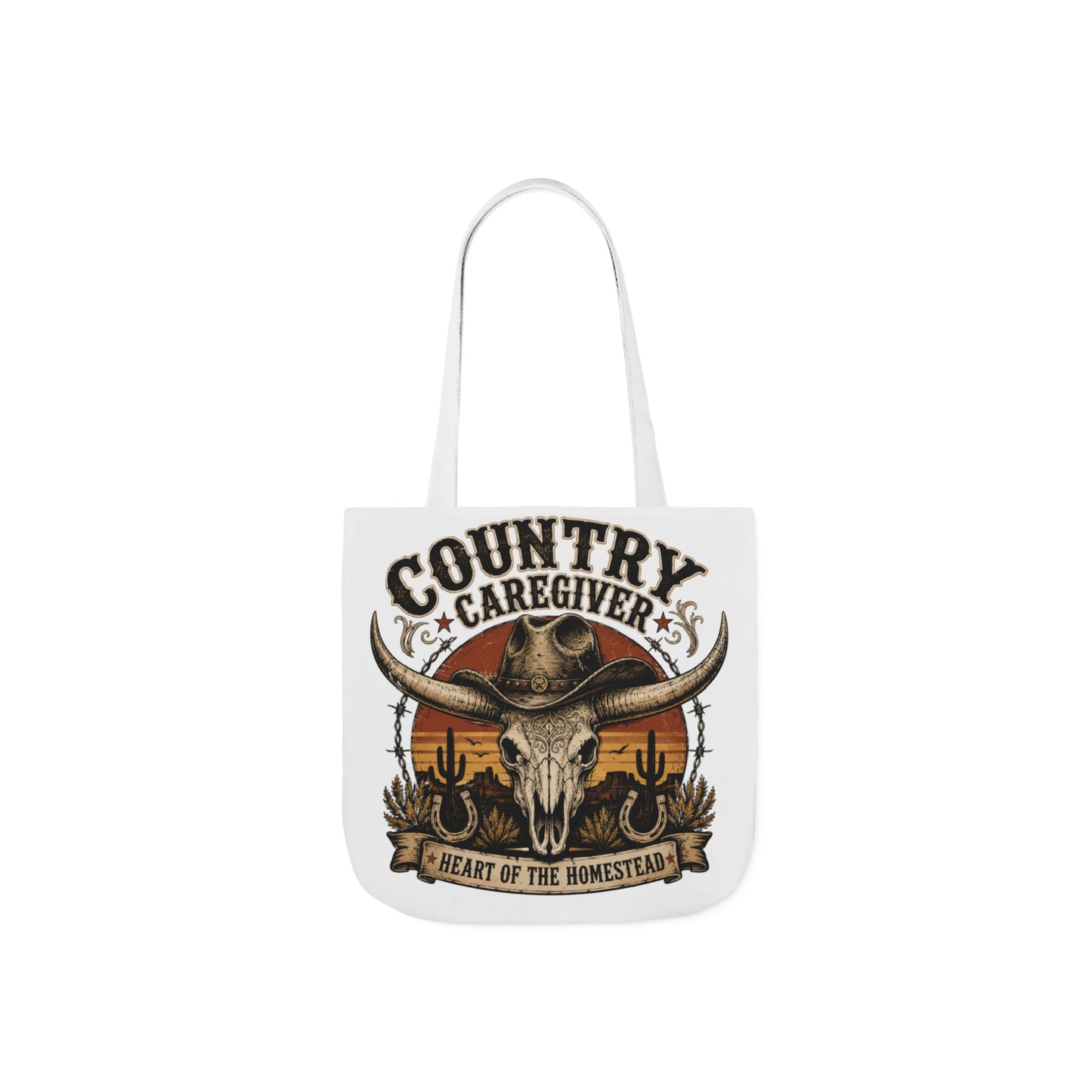 Country Caregiver Tote Bag — Western Skull & Sunset Canvas Tote
