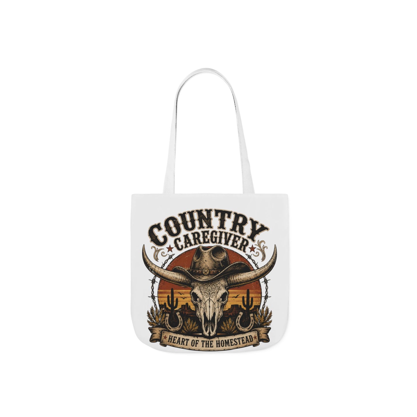 Country Caregiver Tote Bag — Western Skull & Sunset Canvas Tote