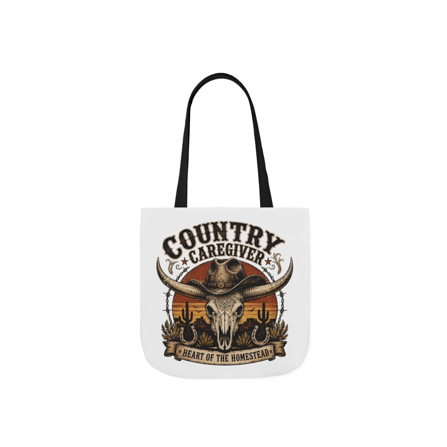 Country Caregiver Tote Bag — Western Skull & Sunset Canvas Tote