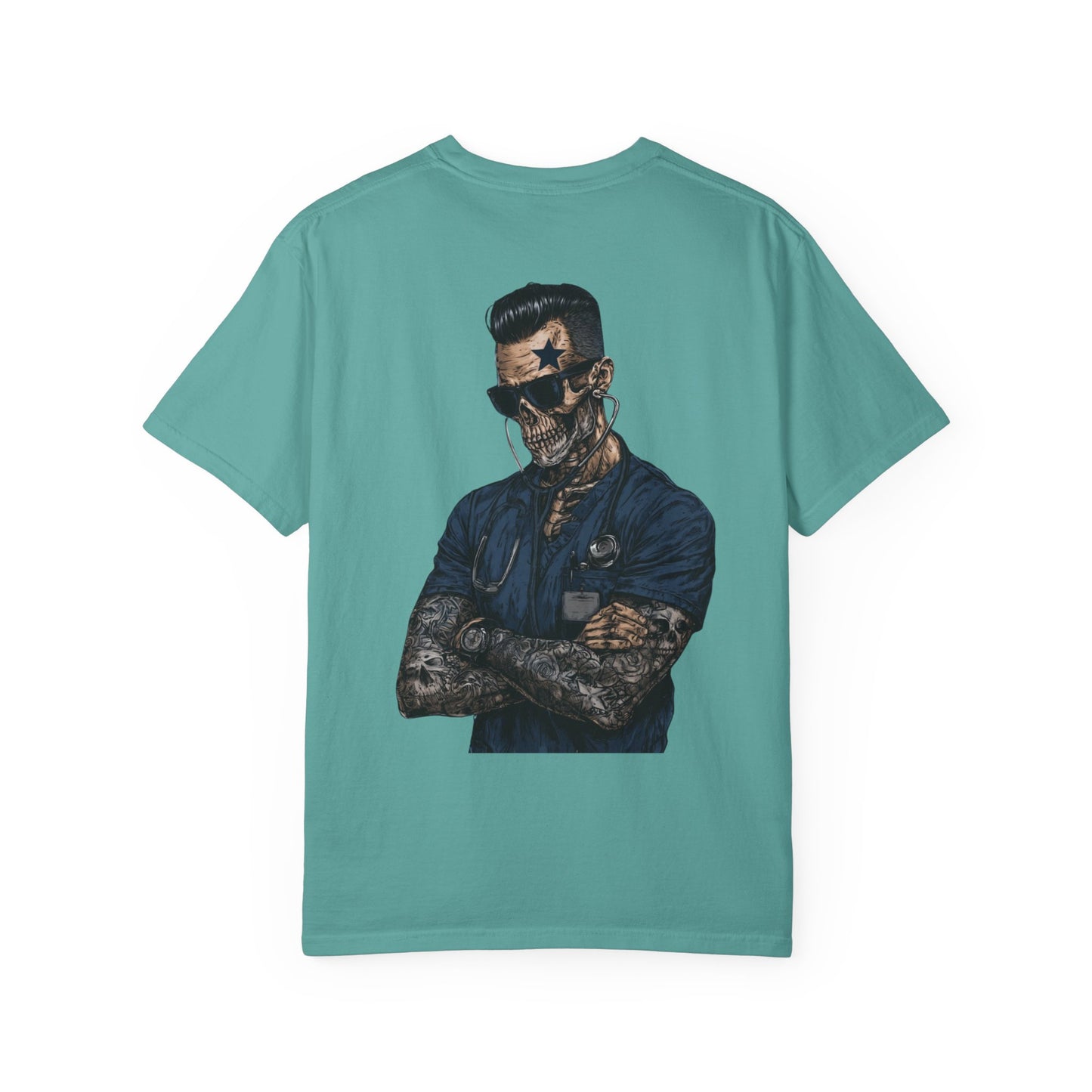 Skull Nurse Graphic T-Shirt — Men  Tattooed Medical Punk Back Print