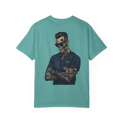 Skull Nurse Graphic T-Shirt — Men  Tattooed Medical Punk Back Print